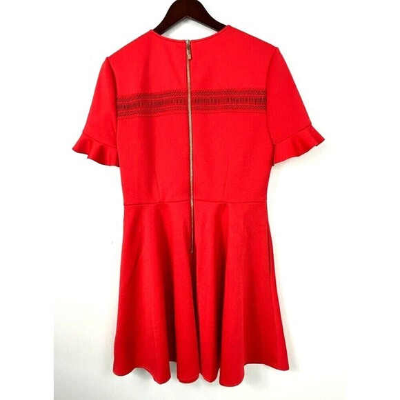 Ted Baker London Calizee Womens Mini Dress Sz M Red Skater Lace Insert Pocket H4 - Picture 4 of 12